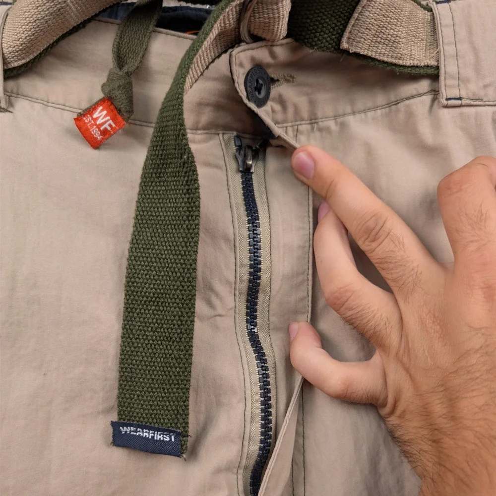 VTG Wearfirst Cargo Pants Mens 37x32 Tan Convertible Relaxed Fit Paratrooper Y2K